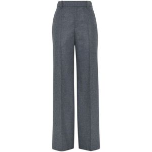 Brunello Cucinelli, Broeken, Dames, Grijs, 2Xs, Wol, Wijde Pijp Wol Kasjmier Broek