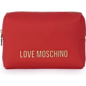 Love Moschino, Tassen, Dames, Rood, ONE Size, Leer, Rode Eco-Leren Necessaire met Gouden Metalen Logo