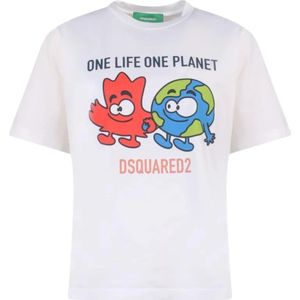 Dsquared2, Tops, Dames, Wit, S, Katoen, Biologisch katoenen T-shirt met grafische print