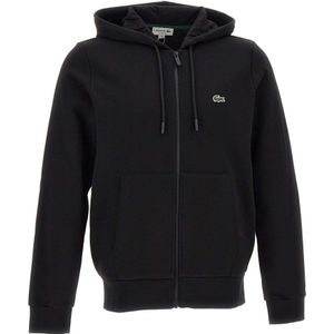 Lacoste, Sweatshirts & Hoodies, Heren, Zwart, L, Katoen, Zwarte Biologisch Katoenen Rits Sweater