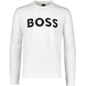 Hugo Boss, Sweatshirts & Hoodies, Heren, Wit, M, Katoen, Groene Ronde Hals Sweater