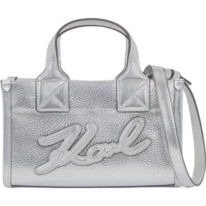 Karl Lagerfeld, Tassen, Dames, Grijs, ONE Size, Korrelige Tote Tas Zilver