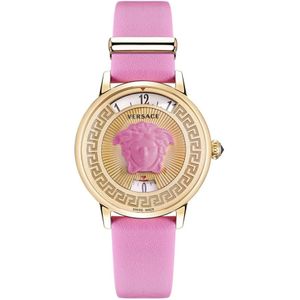 Versace, Accessoires, Dames, Roze, ONE Size, Medusa Icon Leren Horloge Roze Goud