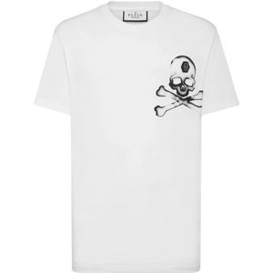 Philipp Plein, Tops, Heren, Wit, L, Katoen, Gotische Skull Print Katoenen T-shirt