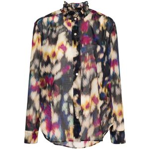 Isabel Marant Étoile, Blouses & Shirts, Dames, Veelkleurig, XS, Multi Colour Tie-Dye Blouse met Gerimpelde Kraag