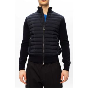 Moncler, Jassen, Heren, Blauw, XL, Katoen, Gewatteerde Crêpe Ritsvest