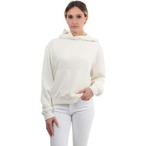 Woolrich, Sweatshirts & Hoodies, Dames, Wit, S, Katoen, Witte hoodie met trekkoord en lange mouw