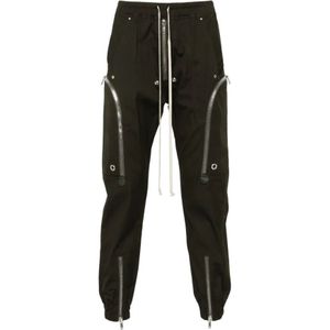 Rick Owens, Broeken, Heren, Groen, L, Katoen, Groene Slim-Fit Broek met Ritsdetails