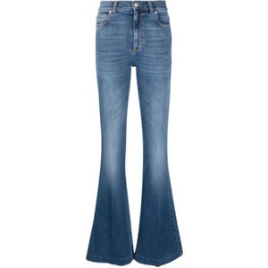 Alexander McQueen, Jeans, Dames, Blauw, W29, Denim, Blauwe Denim Flared Jeans met Patch Logo