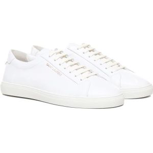 Saint Laurent, Schoenen, Heren, Wit, 40 1/2 EU, Leer, Witte Lage Vetersneakers met Goudkleurig Logo