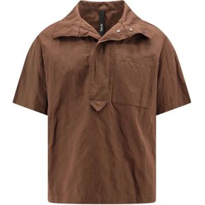 Hevo, Bruine Overhemd met Drukknoopsluiting, Hoge Kraag, Korte Mouw Bruin, Heren, Maat:XL