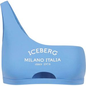 Iceberg, Badkleding, Dames, Blauw, L, Nylon, Eén-schouder logo zwemtop