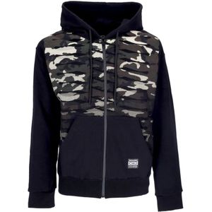 Propaganda, Sweatshirts & Hoodies, Heren, Zwart, S, Katoen, Zwarte Camo Rits Hoodie Lange Mouw