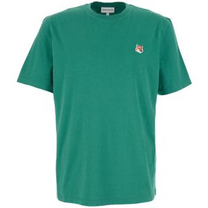 Maison Kitsuné, Tops, Heren, Groen, L, Katoen, Groene Fox Head Patch T-shirt