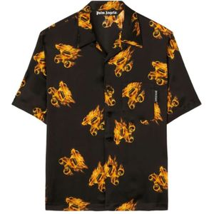 Palm Angels, Overhemden, Heren, Veelkleurig, XL, Zwarte Gouden Brandende Monogram Shirt