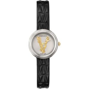 Versace, V-Virtus Leren Horloge Grijs, Dames, Maat:ONE Size