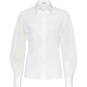 Brunello Cucinelli, Blouses & Shirts, Dames, Wit, L, Katoen, Klassieke Witte Overhemd