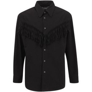 Noma t.d., Zwarte Fringe Shirt Jas Zwart, Heren, Maat:L