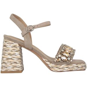 Alma EN Pena, Schoenen, Dames, Bruin, 41 EU, Leer, Rhinestone Band Platform Sandal