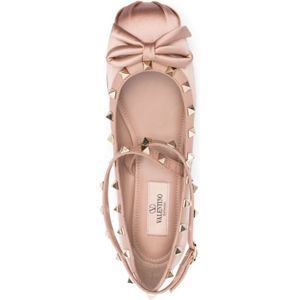 Valentino Garavani, Schoenen, Dames, Roze, 35 1/2 EU, Satijn, Nude Satin Studded Ballet Flats