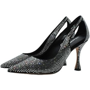 Lola Cruz, Schoenen, Dames, Grijs, 37 EU, Leer, Glitzy Puntige Neus Leren Pumps