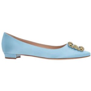 Manolo Blahnik, Blauwe Zijden Satijnen Juweelgesp Ballerina Ballerina Blauw, Dames, Maat:36 EU