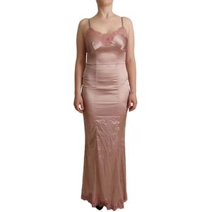 Dolce & Gabbana, Kleedjes, Dames, Roze, S, Polyester, Roze Kant Bodycon Maxi Jurk