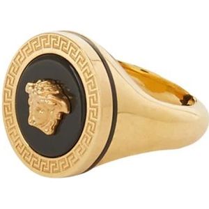 Versace, Goudkleurige Medusa Plaque Ring Geel, Dames, Maat:46 MM