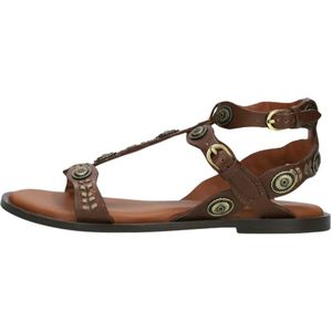 Bronx, Schoenen, Dames, Bruin, 40 EU, Leer, Bruine Leren Sandalen met Gouden Details