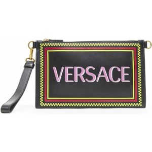 Versace Pre-owned, Pre-owned, Dames, Zwart, ONE Size, Leer, Tweedehands leren schoudertassen