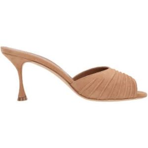 Manolo Blahnik, Bruine Suède Muiltjes Sandalen met Gedrapeerde Details Bruin, Dames, Maat:36 EU