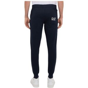 Emporio Armani Ea7, Broeken, Heren, Blauw, XS, Katoen, Blauwe Katoenen Jogger met Wit Logo