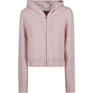 Palm Angels, Gebogen Logo Rits Gebreide Hoody Roze, Dames, Maat:M