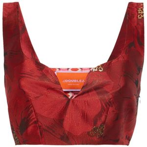 La DoubleJ, Glanzende Jacquard Crop Top Rood, Dames, Maat:M