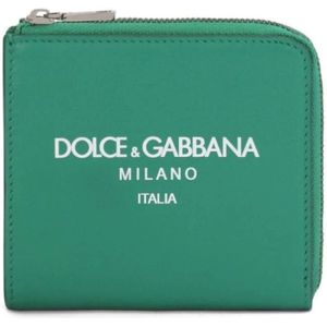 Dolce & Gabbana, Accessoires, Heren, Groen, ONE Size, Leer, Groene Logo-Print Leren Portemonnee