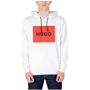 Hugo Boss, Sweatshirts & Hoodies, Heren, Wit, M, Katoen, Heren Wit Bedrukte Hoodie