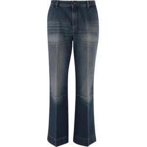 Victoria Beckham, Jeans, Dames, Blauw, W28, Denim, Denim Jeans met Gestreken Plooien
