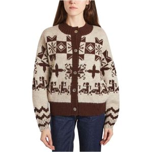 Leon & Harper, Truien, Dames, Beige, L, Nurva Jacquard Cardigan