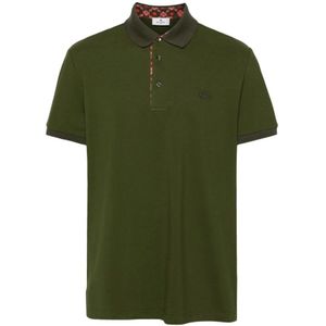 Etro, Tops, Heren, Groen, M, Katoen, Groene Piqué Polo met Pegaso Logo