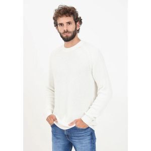 Calvin Klein Jeans, Truien, Heren, Wit, M, Katoen, Witte Geribbelde Crewneck Sweater