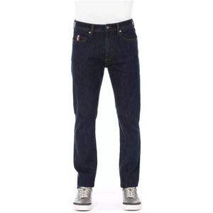Baldinini, Jeans, Heren, Blauw, W34, Katoen, Trendy Blauwe Katoenen Jeans met Logo Knoop