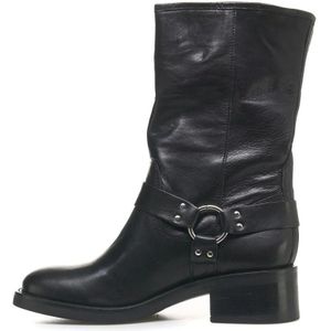 Curiosite, Schoenen, Dames, Zwart, 40 EU, Leer, Zwarte Enkellaarsjes Biker