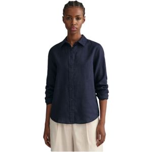 Gant, Reguliere Linnen Chambray Overhemd Blauw, Dames, Maat:2XL