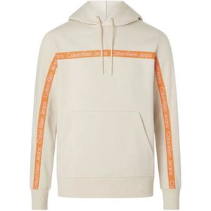 Calvin Klein, Sweatshirts & Hoodies, Heren, Beige, M, Katoen, Beige Logo Tape Hoodie