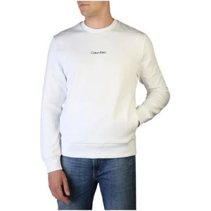 Calvin Klein, Sweatshirts & Hoodies, Heren, Wit, L, Katoen, Heren Sweatshirt met Lange Mouwen in Effen Kleur