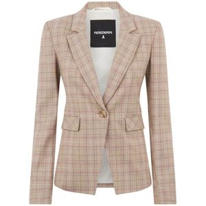 Patrizia Pepe, Jassen, Dames, Veelkleurig, 2Xs, Polyester, Beige Geruite Blazer Knoopsluiting Zakken