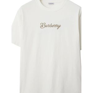 Burberry, Tops, Heren, Wit, XL, Katoen, Witte Crew Neck T-shirt met Logo Print