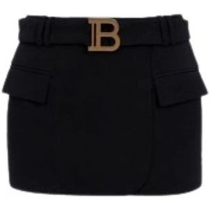 Balmain, Rokken, Dames, Zwart, S, Wol, Korte Wollen Rok