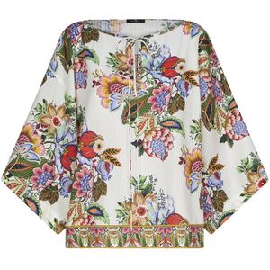 Etro, Witte Kaftan-geïnspireerde Blouse met Boeketprint Veelkleurig, Dames, Maat:S