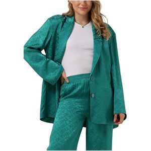 Alix The Label, Jassen, Dames, Groen, M, Oversized Geweven Blazer Dames Tekst